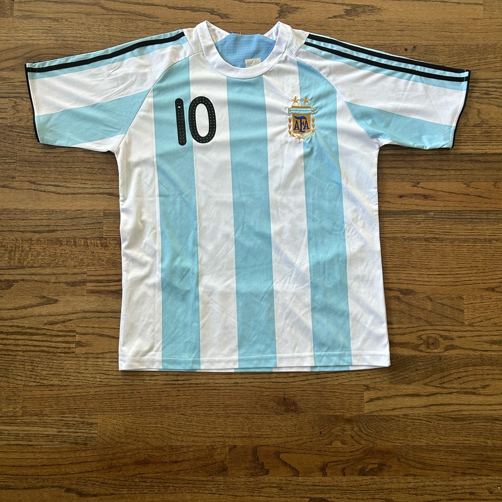Light Blue and White Striped Soccer Jersey